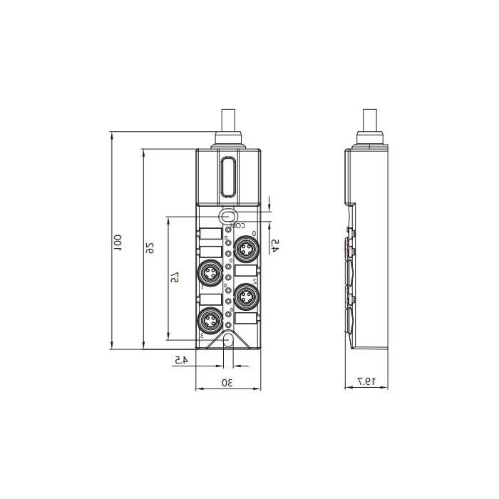 M8分线盒、单通道、PNP、4端口一体式、带LED、PUR柔性电缆、黑色护套、23P401-XXX