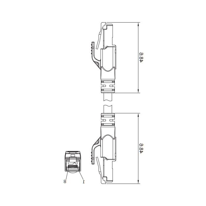 RJ45公头直型转RJ45公头直型、双端预铸PVC非柔性电缆、带屏蔽、茶绿色护套、0C4443-XXX